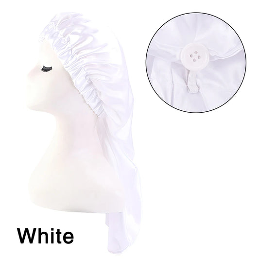 Long Satin Solid Sleeping Hat Night Cap Adjustable Women Satin Night Sleep Cap Hair Bonnet Hat for Hair Care Head Cover Bonnets