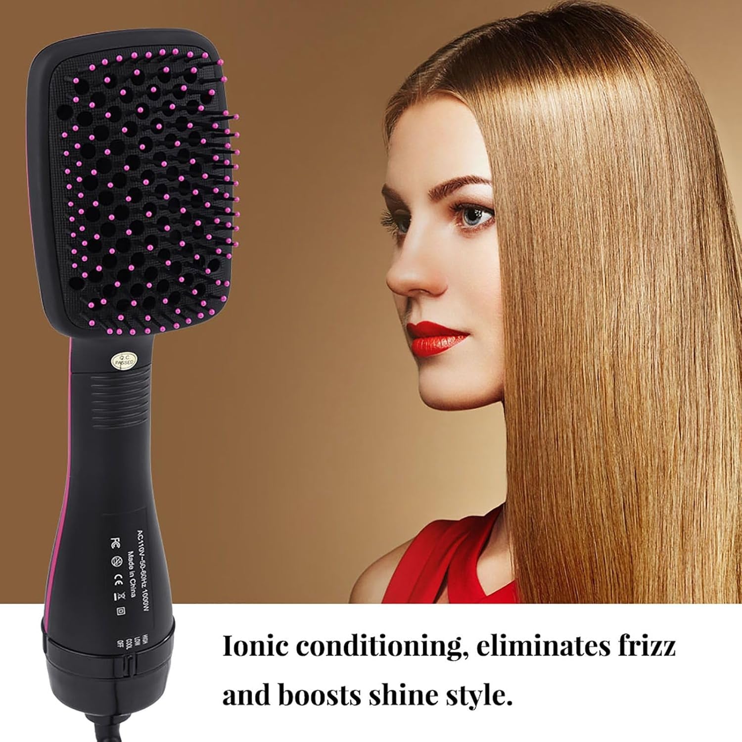 One Step Hair Dryer and Brush, Pro Ceramic Ionic Hair Straightener Brush 2 in 1 Hair Dryer Brush Device Blow Dryer Comb Hairdressing Tool for Dry Wet Hair Comb