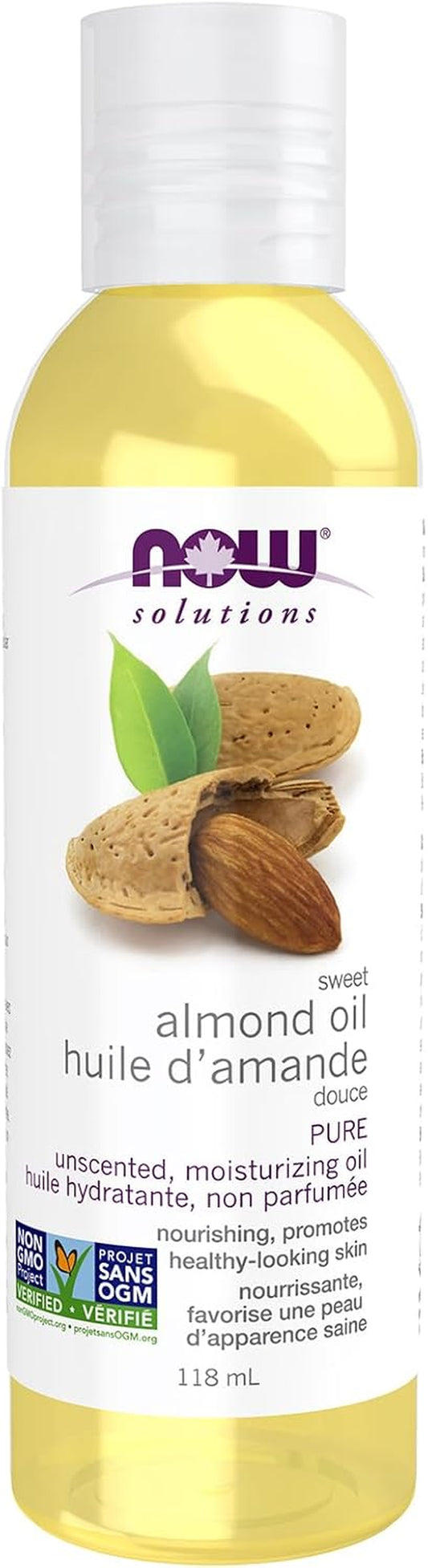 Solutions, Sweet Almond Oil, 100% Pure Moisturizing Oil, Promotes Healthy-Looking Skin, Unscented Oil, 118Ml