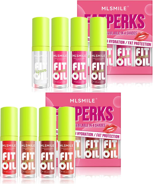 8Pcs Lip Gloss Oil Set, Hydrating Lip Glow Oil, Tinted Plumping Lip Oil for Women Girls Teens, Fat Lip Balm for Dry Lips Nourishing
