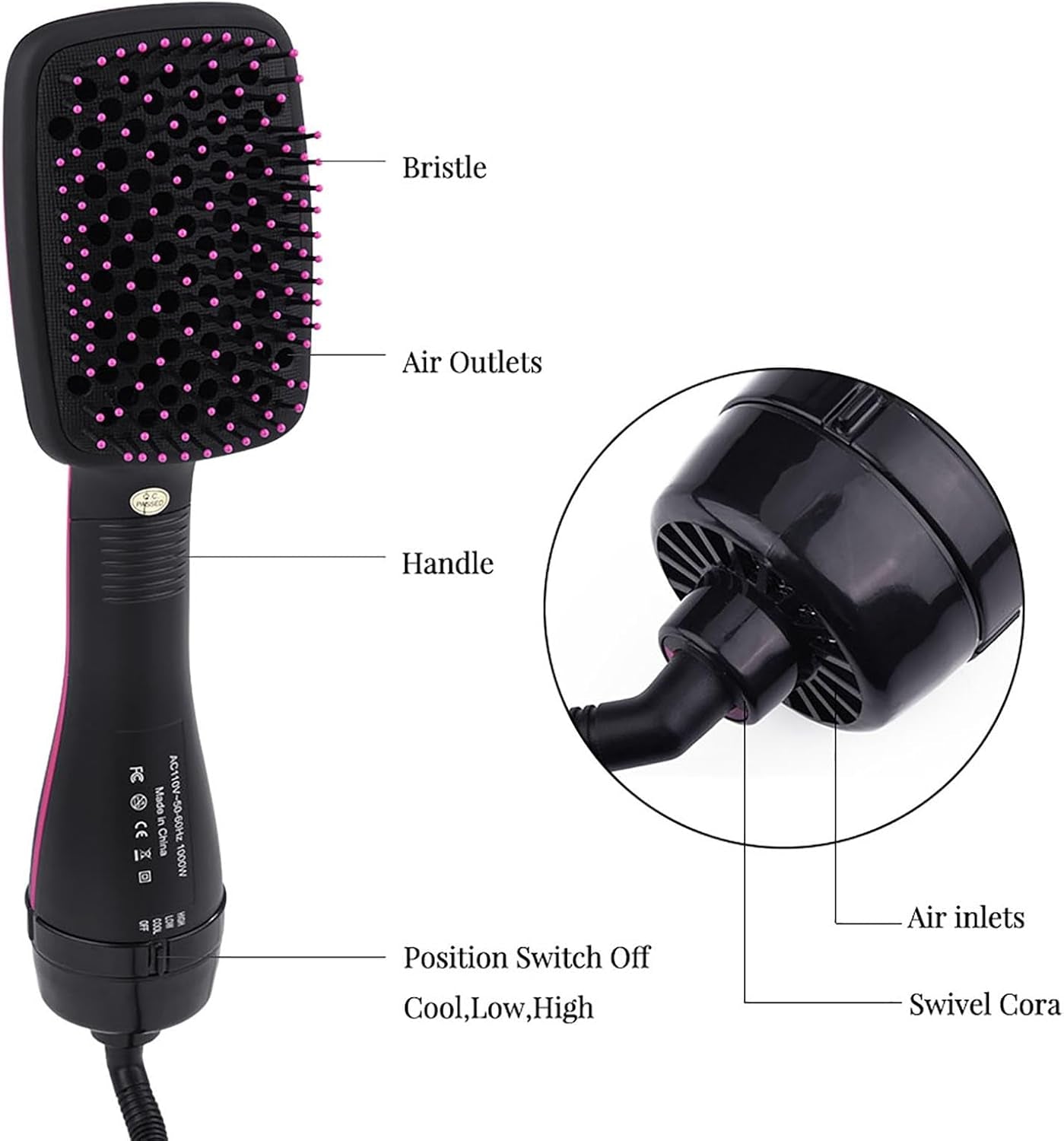 One Step Hair Dryer and Brush, Pro Ceramic Ionic Hair Straightener Brush 2 in 1 Hair Dryer Brush Device Blow Dryer Comb Hairdressing Tool for Dry Wet Hair Comb